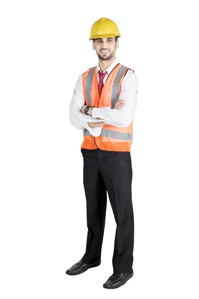 Male engineer folded arms on studio — Stock Photo, Image