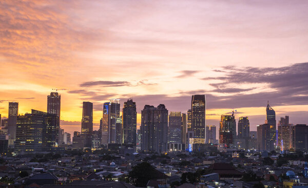 Beautiful sunrise skyline with skyscrapers