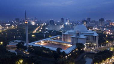 View of Istiqlal Mosque with night lights clipart