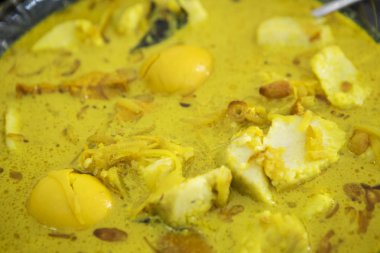 Tavuk ve yumurta bir Hindistan cevizi sütü pişmiş