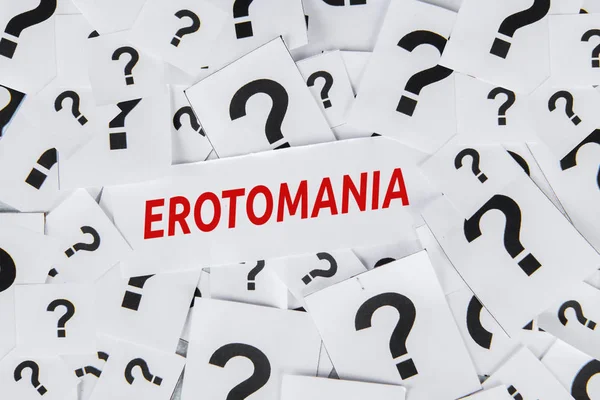 Erotomania-Wort mit Fragezeichen — Stockfoto