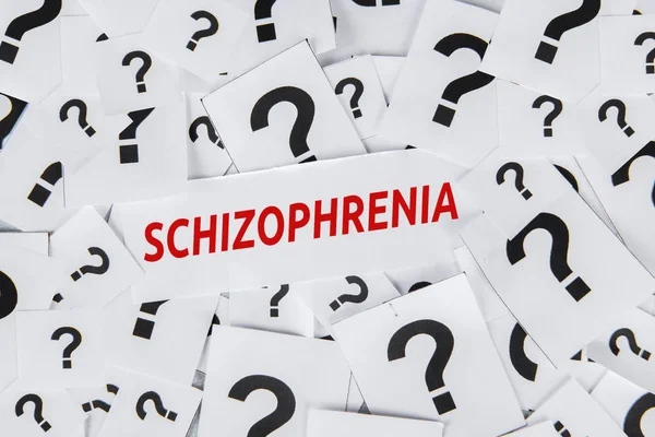 Schizofrenie cuvânt cu semn de întrebare simbol — Fotografie, imagine de stoc