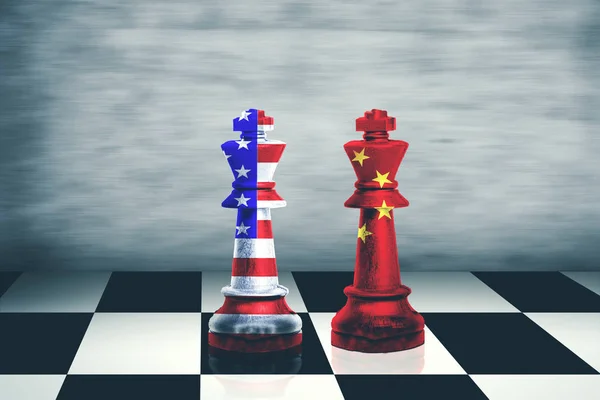 China and USA flag on chess king