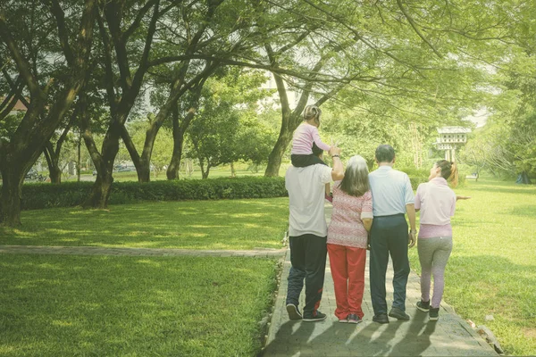 Multi generation family walks in the park — Stock Photo, Image