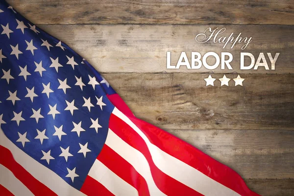 Amerikai zászló szövegét Happy Labor nap az asztalnál — Stock Fotó