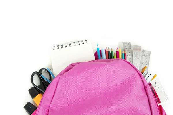 Rucksack mit verschiedenen Schulmaterialien — Stockfoto