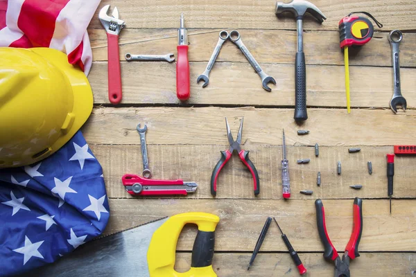 Happy Labor Day text with American flag on table — Stock Photo, Image