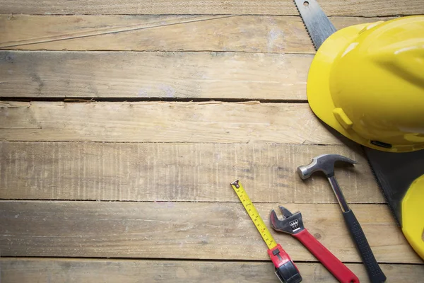 Tools with copy space on the wooden table — Stock Photo, Image