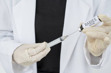 Doktor eller Kuduz Aşısı ile şırınga doldurmak