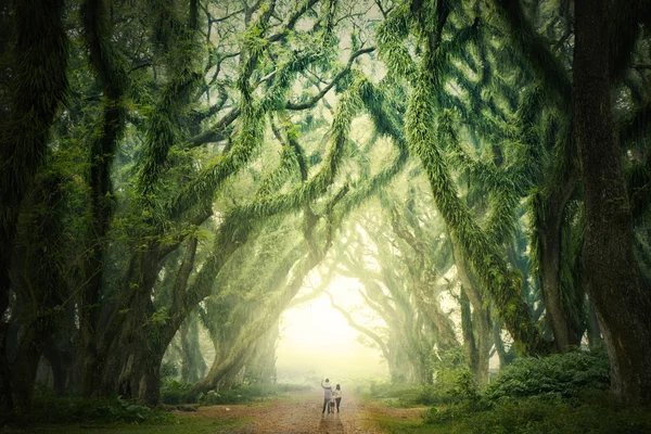 Enfants avec des parents debout près de grandes branches — Photo