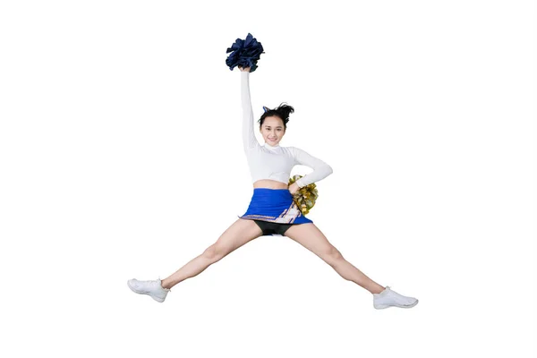 Cheerleader girl doing performances on studio — Stock Photo, Image