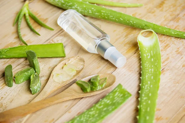 Aloe Vera Pflanzen mit Kosmetiksprühflasche — Stockfoto