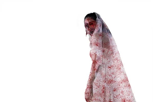 スタジオに立っている不気味な花嫁の幽霊 — ストック写真