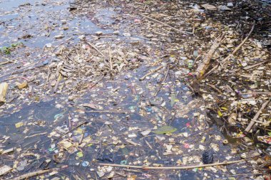 Nehirüzerinde çeşitli çöp kirletici su