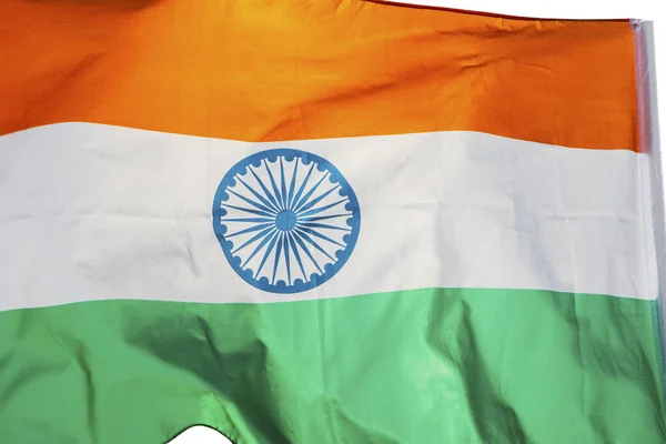 Close up of India national flag waving on a flagpole — Stock Photo, Image