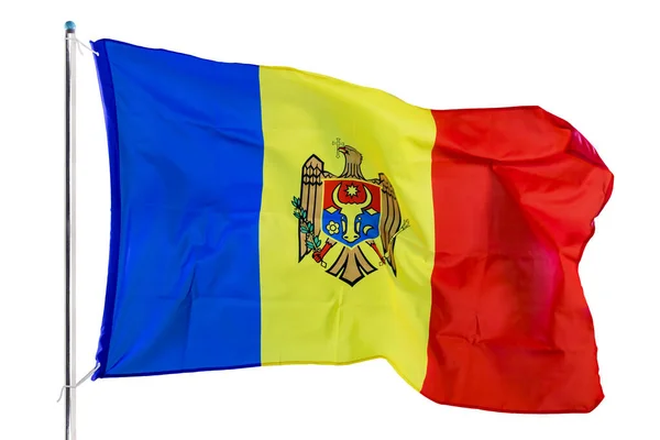 Mołdawia flaga narodowa macha na studio — Zdjęcie stockowe