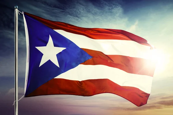 Puerto Rico flag fluttering at sunrise time — Stock Photo, Image