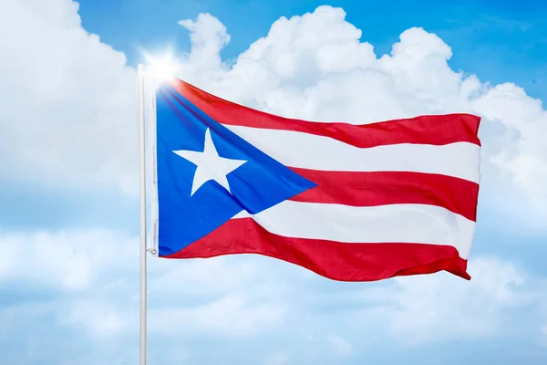 Cuba Country Flag Blowing Wind Flagpole Blue Sky Shot Outdoors — Stock Photo, Image