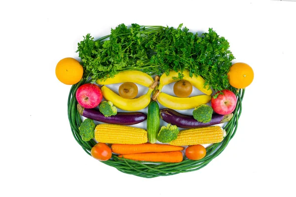 Vue Dessus Des Fruits Légumes Forme Drôle Visage Sur Table — Photo