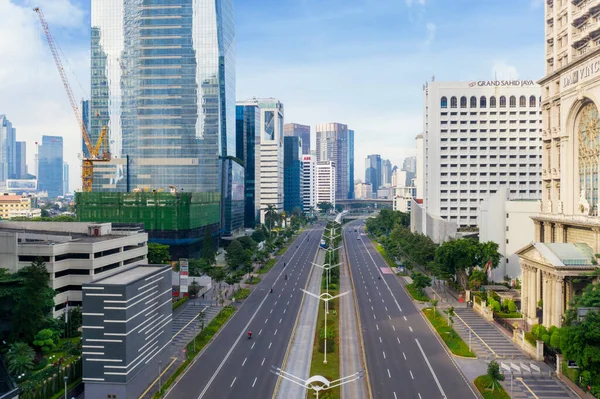 Jakarta Indonézia 2020 Május Légi Felvétel Csendes Forgalomról Sudirman Utcában — Stock Fotó