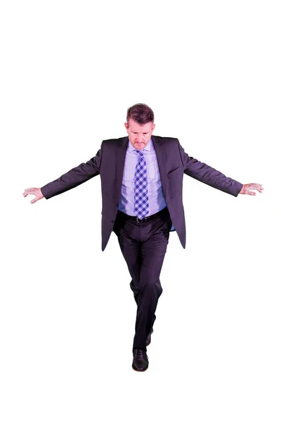 Caucasian Businessman Wearing Informal Suit While Walking Invisible Rope Studio — Stock Photo, Image