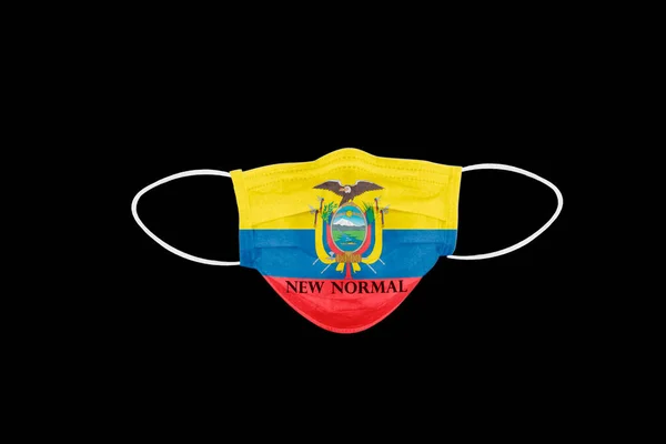 New Normal Text Medical Protective Mask Flag Ecuador Isolated Black — Stock Photo, Image