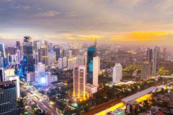 Jakarta Indonézia Szeptember 2020 Gyönyörű Légi Táj Jakarta Város Alkonyatkor — Stock Fotó