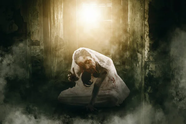 Halloween Horror Concept Spooky Female Bride Reach Out Her Hand Stock Photo