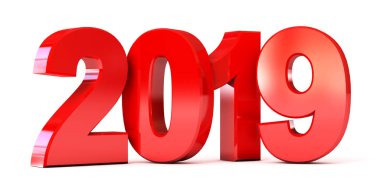Kırmızı yeni yıl 2019. Beyaz arka plan üzerinde izole. 3D render