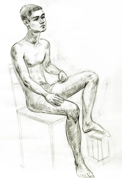 Figure académique dessin d'un jeune homme — Photo