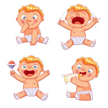 Şirin bebek. Komik karikatür renkli karakter