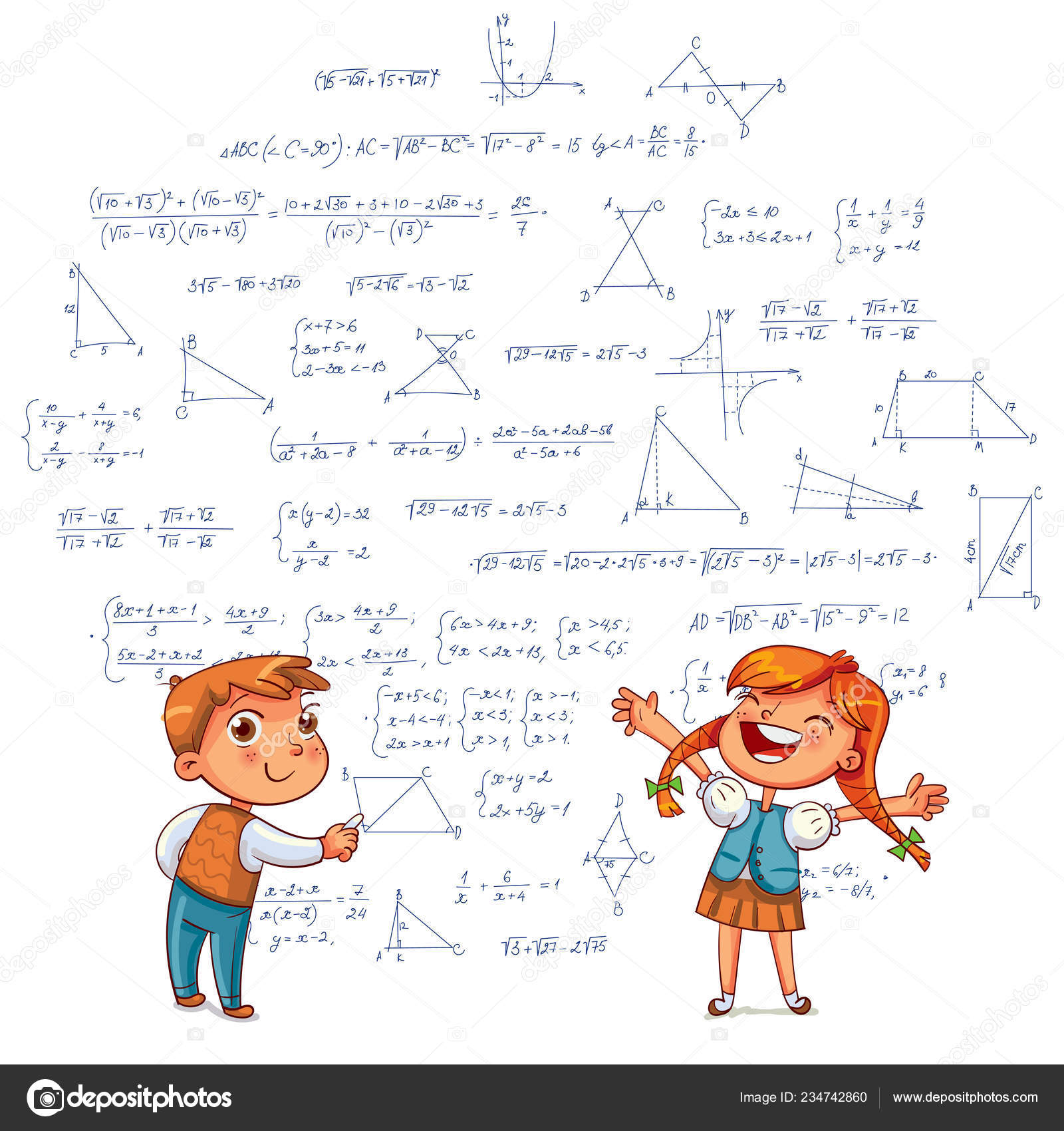 Boy And Girl Draw Geometric Shapes On A School Board Stock Vector Image By C Kharlamova Lv