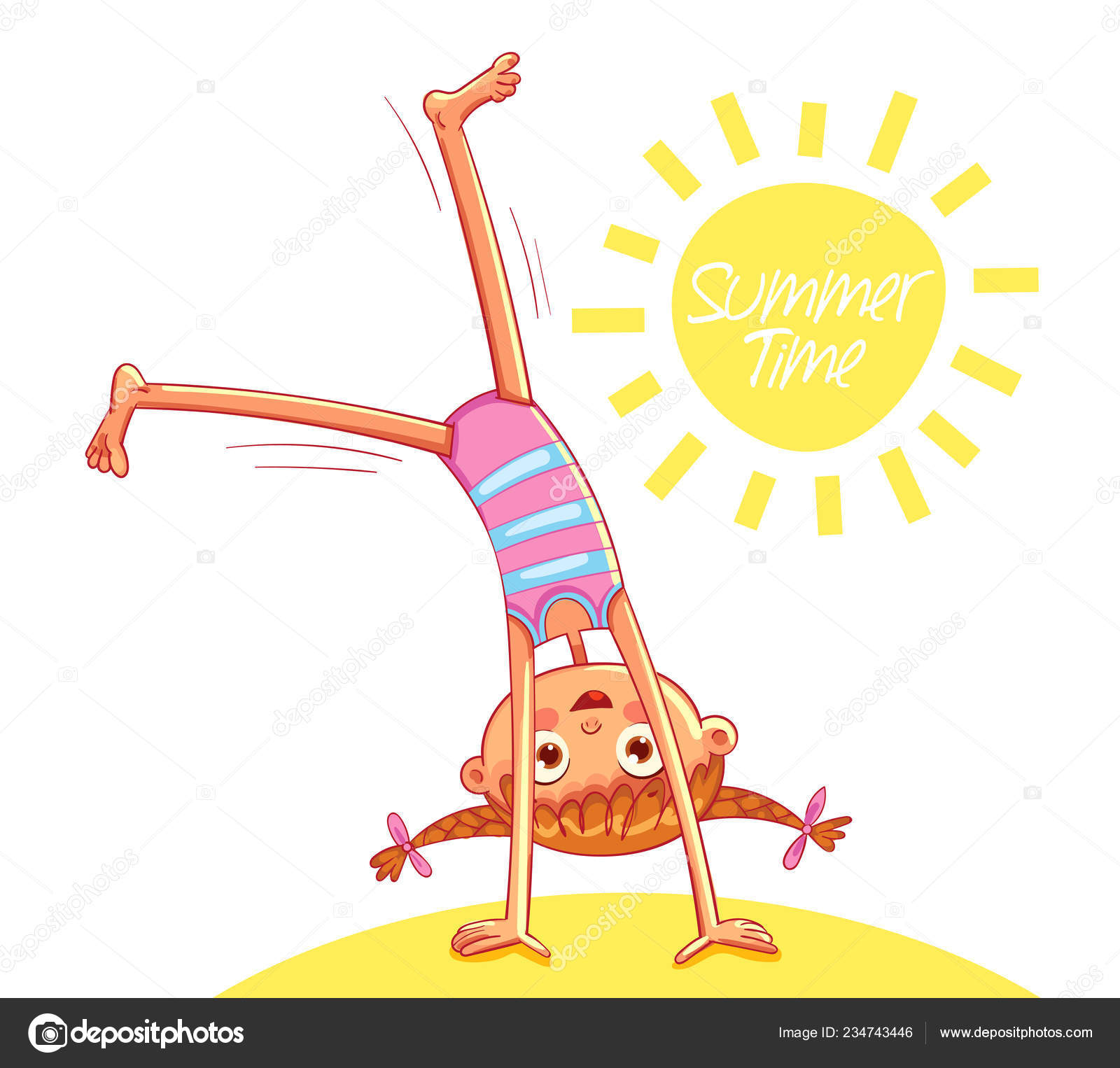 Happy little girl doing cartwheel on sea beach Stock Vector Image by ©kharlamova_lv #234743446 Happy little girl doing cartwheel on sea beach Stock Vector Image by ©kharlamova_lv #234743446