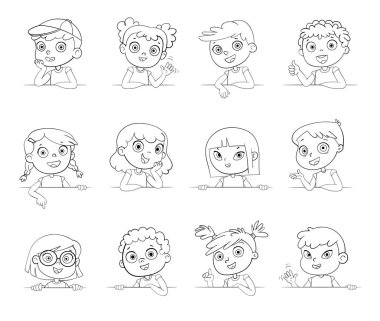 Çocuk farklı milletlerden ve farklı hareketleri elinde beyaz tahta boş. Logo