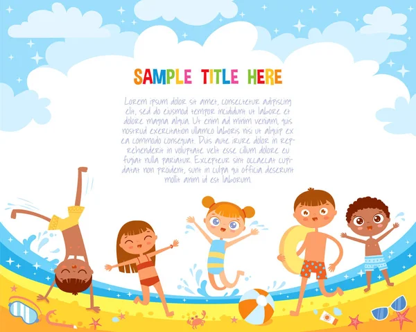 Kids have fun jumping on the beach — Stock Vector