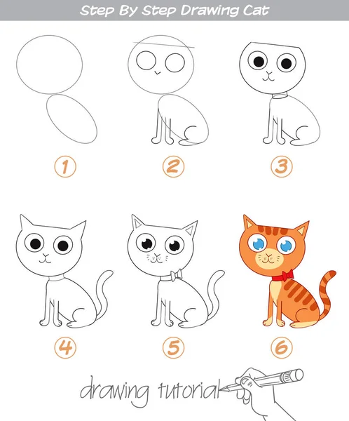 Tutoriel de dessin. Dessin étape par étape Cat — Image vectorielle