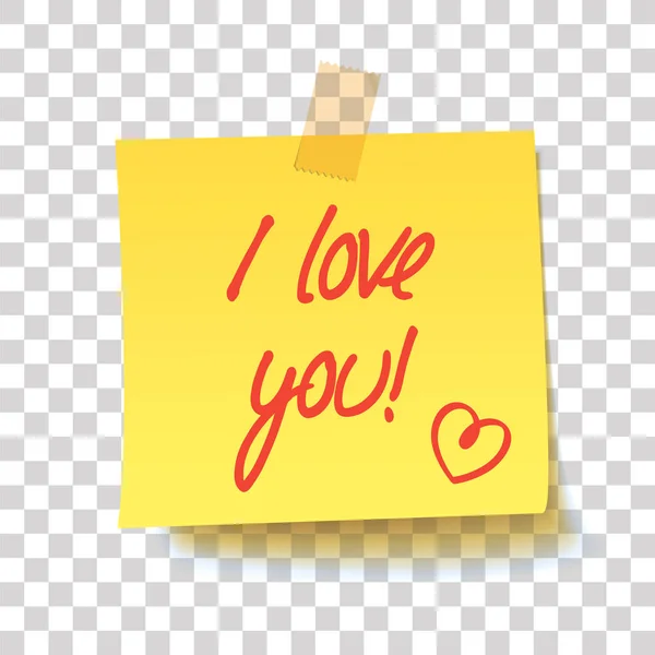 Note jaune collante avec texte - Je t'aime ! — Image vectorielle