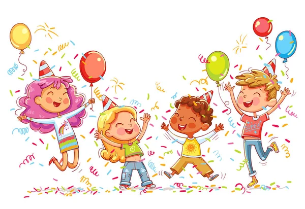 Bambini che saltano e ballano alla festa di compleanno — Vettoriale Stock
