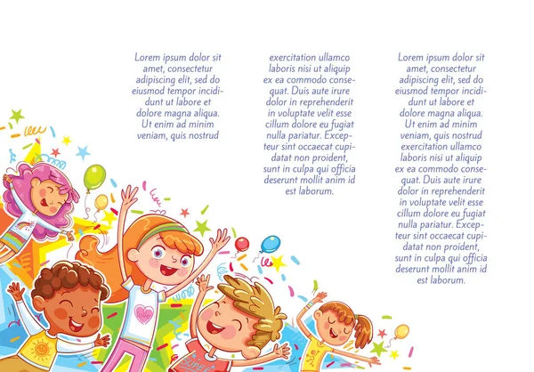 Los niños saltando se divierten en la fiesta infantil. Fondo infantil para su diseño — Archivo Imágenes Vectoriales