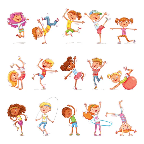 Children are engaged in different kinds of sports. Fitness. Dancing breakdance — Stock Vector