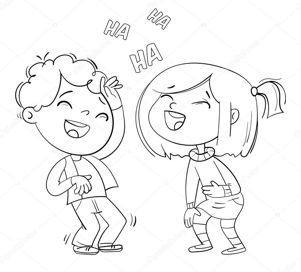 Vettoriale stockI bambini ridono divertimento. Cartone animato divertente.  Libro da colorare di ©kharlamova_lv #234742350, image size:1023x925