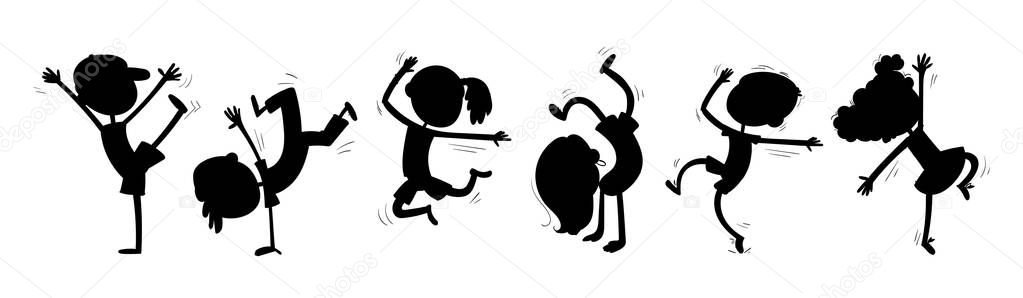 Silhouettes of dancing children