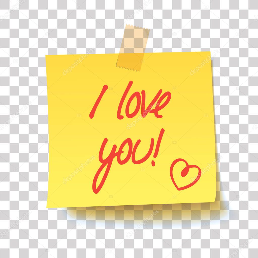 Yellow sticky note with text - I love you!