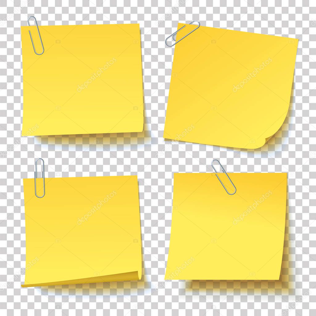 Collection of different yellow sticker with paper clip attached