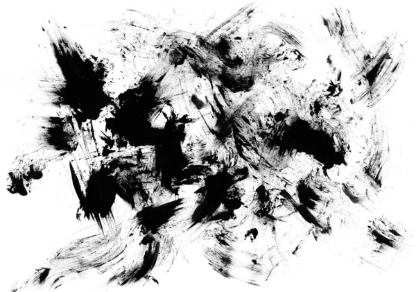 Pinceladas Grunge Preto Manchas Pintura Mancha Abstrata Papel Branco — Fotografia de Stock