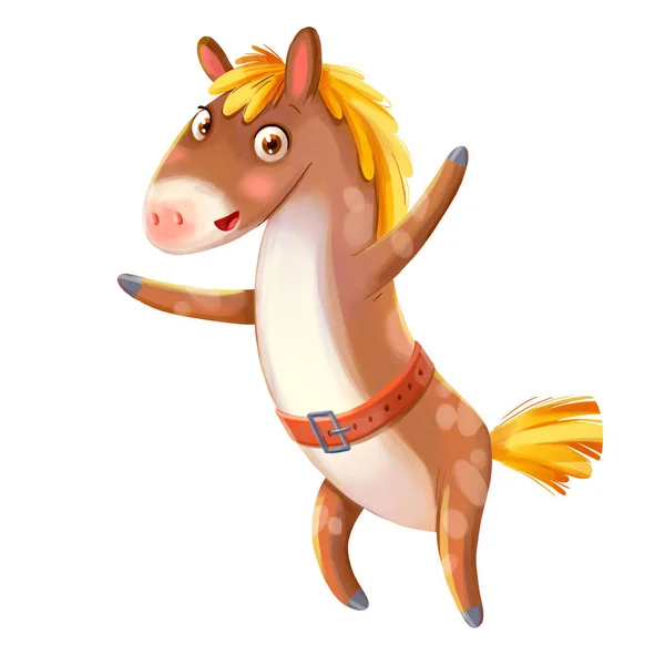 Horse Fun Jumps Symbol Chinese New Year Funny Cartoon Character — Stock Photo, Image