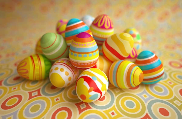 Colorate Uova Pasqua Fatte Mano Rendering Realistico Con Effetto Bassa — Foto Stock