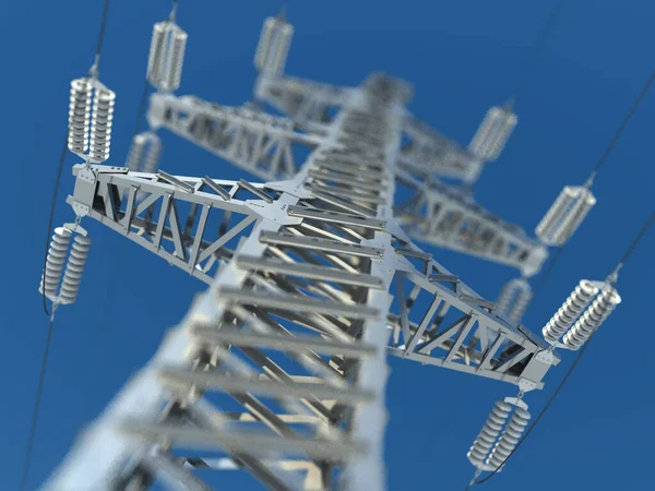 Transmission Line Realistic Rendering Effect Low Depth Field — Stock Photo, Image