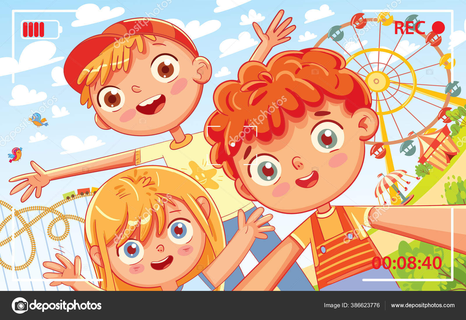 Group Friends Taking Selfie Laughing Selfie Amusement Park Children Shoot  Stock Vector Image by ©kharlamova_lv #386623776