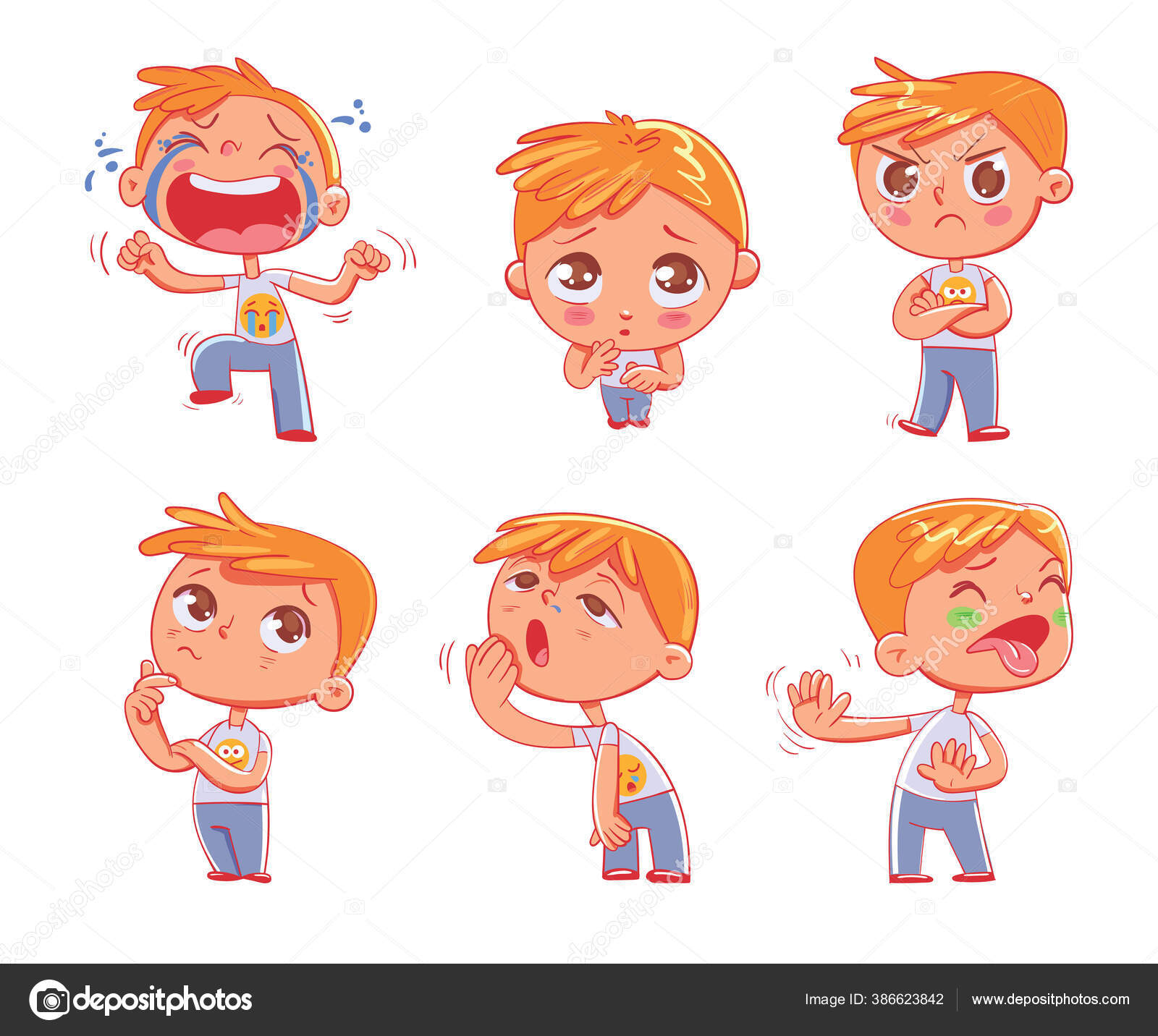 Cute Little Boy Different Emotions Emoji Stickers Emotions Funny